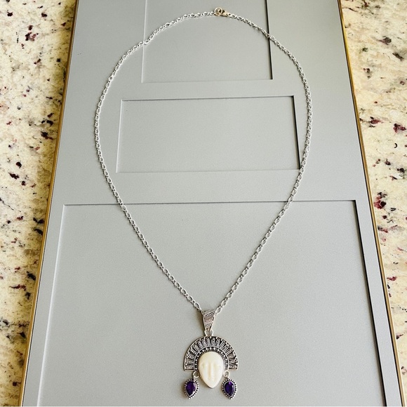 ARTISAN SUN GODDESS MOON FACE AMETHYST STERLING SILVER PENDANT SAJEN STY… - Picture 7 of 8